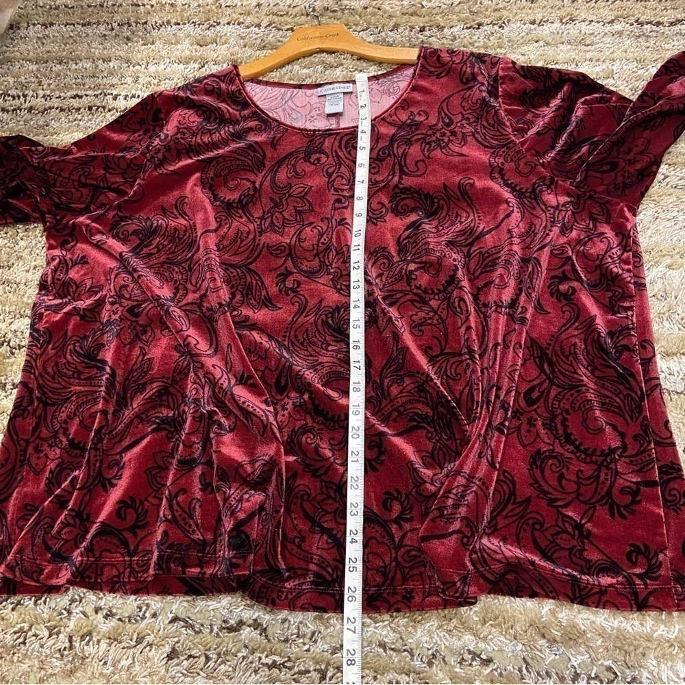 Catherines 3XWP Velvet Top Maroon‎ Black 3/4 sleeves - Picture 9 of 9